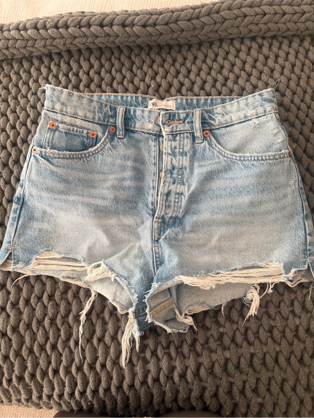 Zara Light Blue Distressed Denim Cutoff Shorts